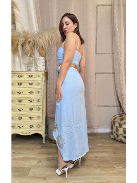 CONJUNTO LINO  FALDA Y TOP AZUL [2]
