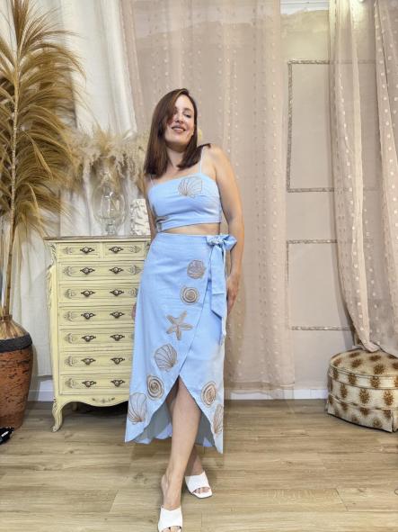 CONJUNTO LINO  FALDA Y TOP AZUL [0]