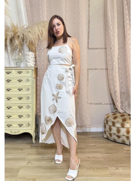 CONJUNTO LINO  FALDA Y TOP BEIG [1]