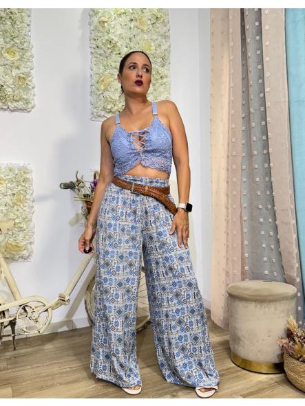 PANTALON PALAZZO ETNICO (AZUL) [0]