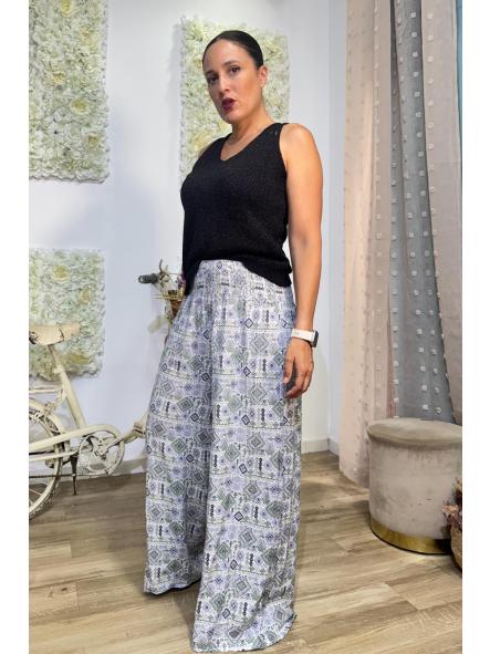 PANTALON PALAZZO ETNICO (VERDE)