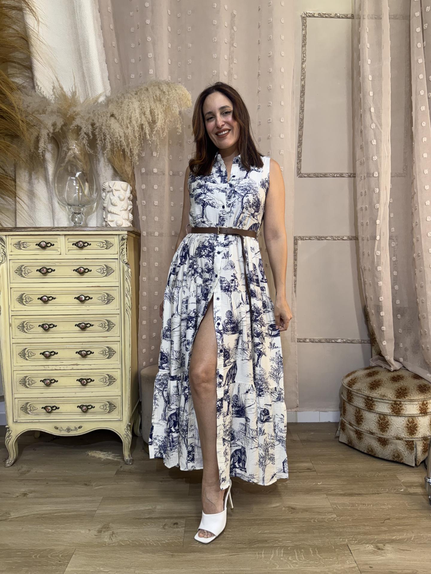 VESTIDO CAMISERO DIBUJOS AZULES