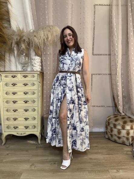 VESTIDO CAMISERO DIBUJOS AZULES  [0]