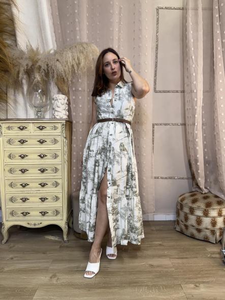 VESTIDO CAMISERO DIBUJOS VERDES