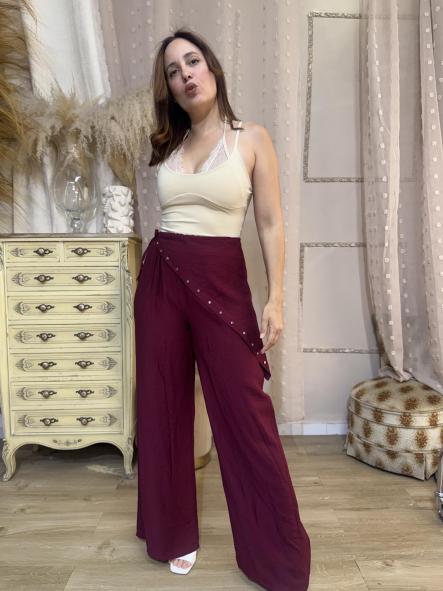 PANTALON LINO PAREO GRANATE