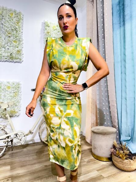 VESTIDO VERDE CANALE HOMBRERAS LARGO