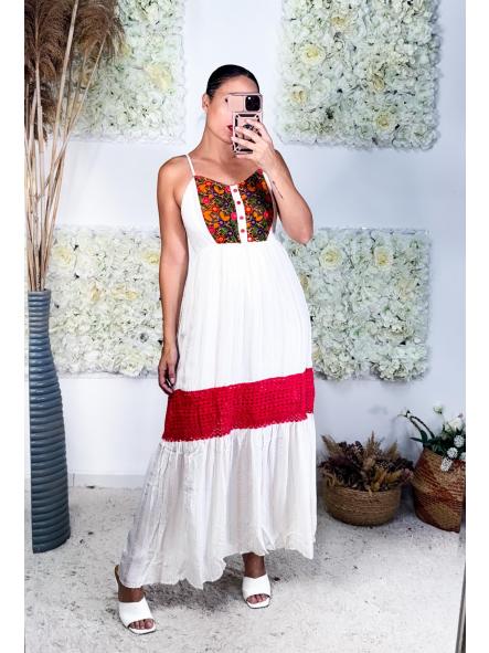 VESTIDO BLANCO MEXIC /ROJO