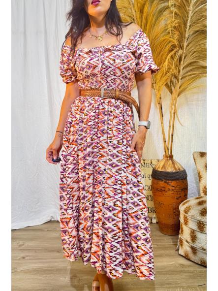 VESTIDO TONOS BERENJENA CUERPO PANAL DE ABEJA MANGAS DE FAROL [0]