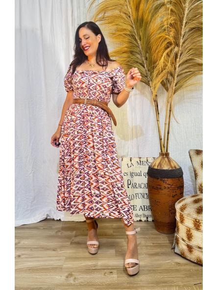 VESTIDO TONOS BERENJENA CUERPO PANAL DE ABEJA MANGAS DE FAROL [1]