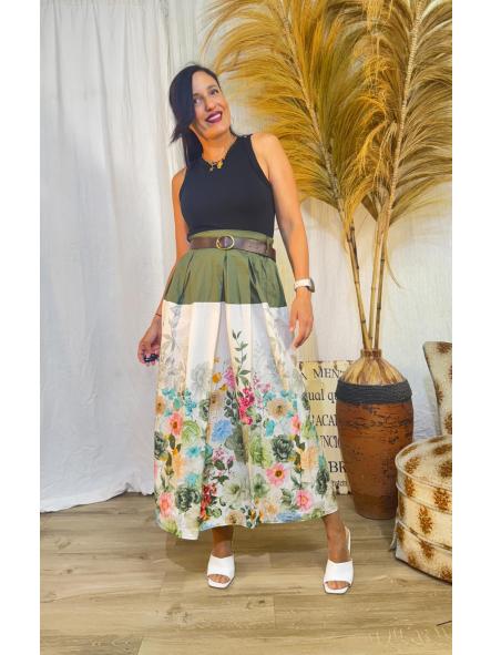 FALDA LARGA ESTAMPADOS VERDES