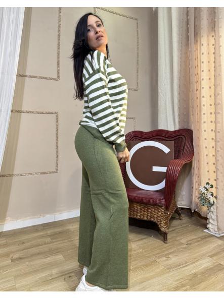 CONJUNTO VERDE DE PUNTO PANTALON LISO JERSEY DE RAYAS  [0]