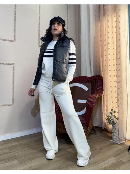 CONJUNTO BEIG PANTALON LISO Y JERSEY CON TRES RAYAS [0]