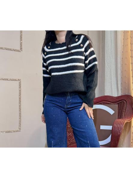 JERSEY NEGRO DE LANA DE RAYAS CON BOTONES DORADOS [0]