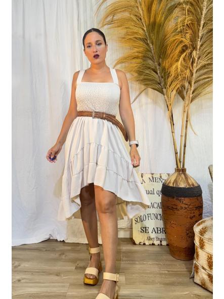 VESTIDO BEIG PANAL DE ABEJA