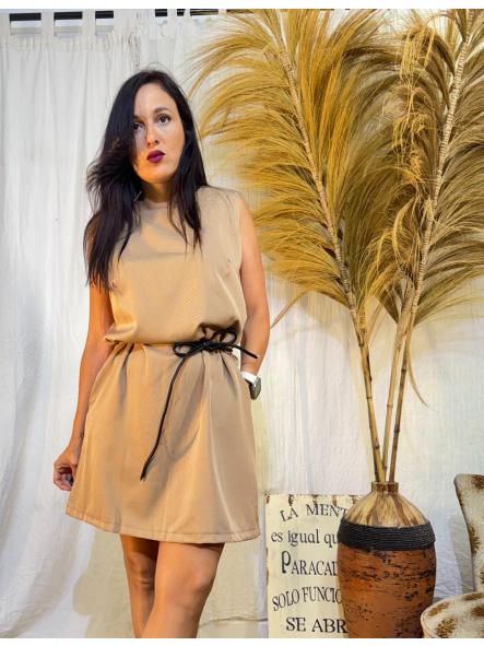 VESTIDO BEIG CORDON POLIPIEL