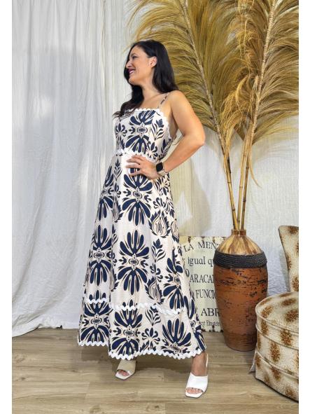 VESTIDO ESTAMPADO AZUL MARINO DE TIRANTE FINO CON RIBETES BLANCOS [1]