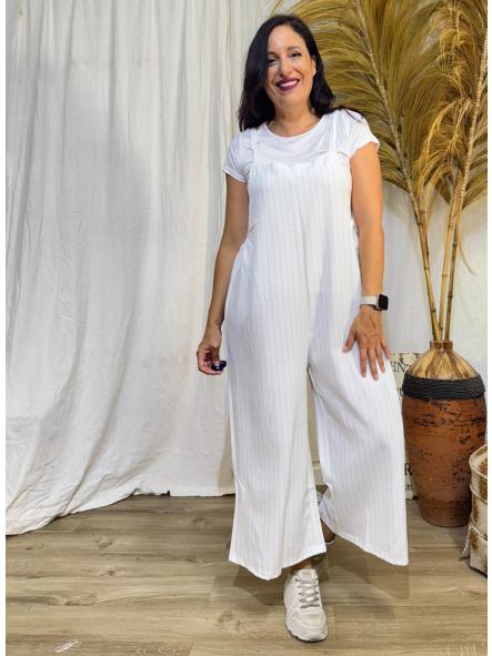 CONJUNTO BLANCO MONO Y CAMISETA BLANCA CON RAYITAS