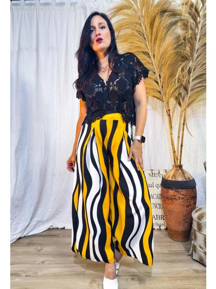 PANTALON BLANCO Y MOSTAZA PALAZZO 
