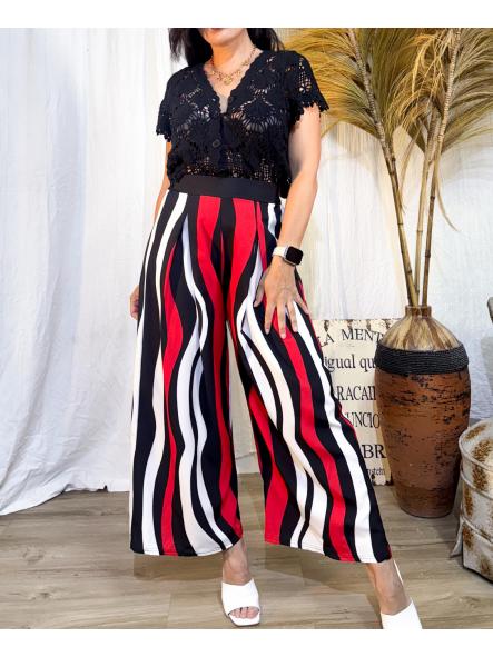 PANTALON BLANCO Y ROJO PALAZZO 