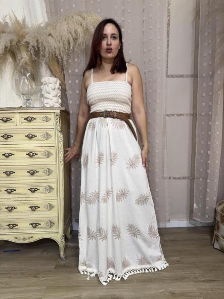VESTIDO LIno bordado CAMEL [0]