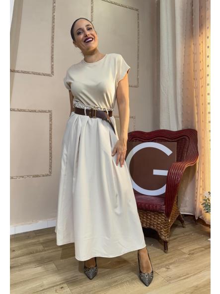 VESTIDO BEIG CAMISETA FALDA CINTURON INCLUIDO [0]