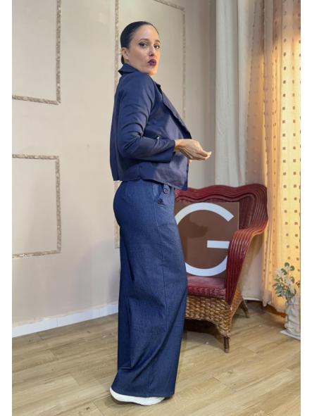 PANTALON AZUL TIPO VAQUERO ELASTICO BOLSILLOS CON BOTONES [2]