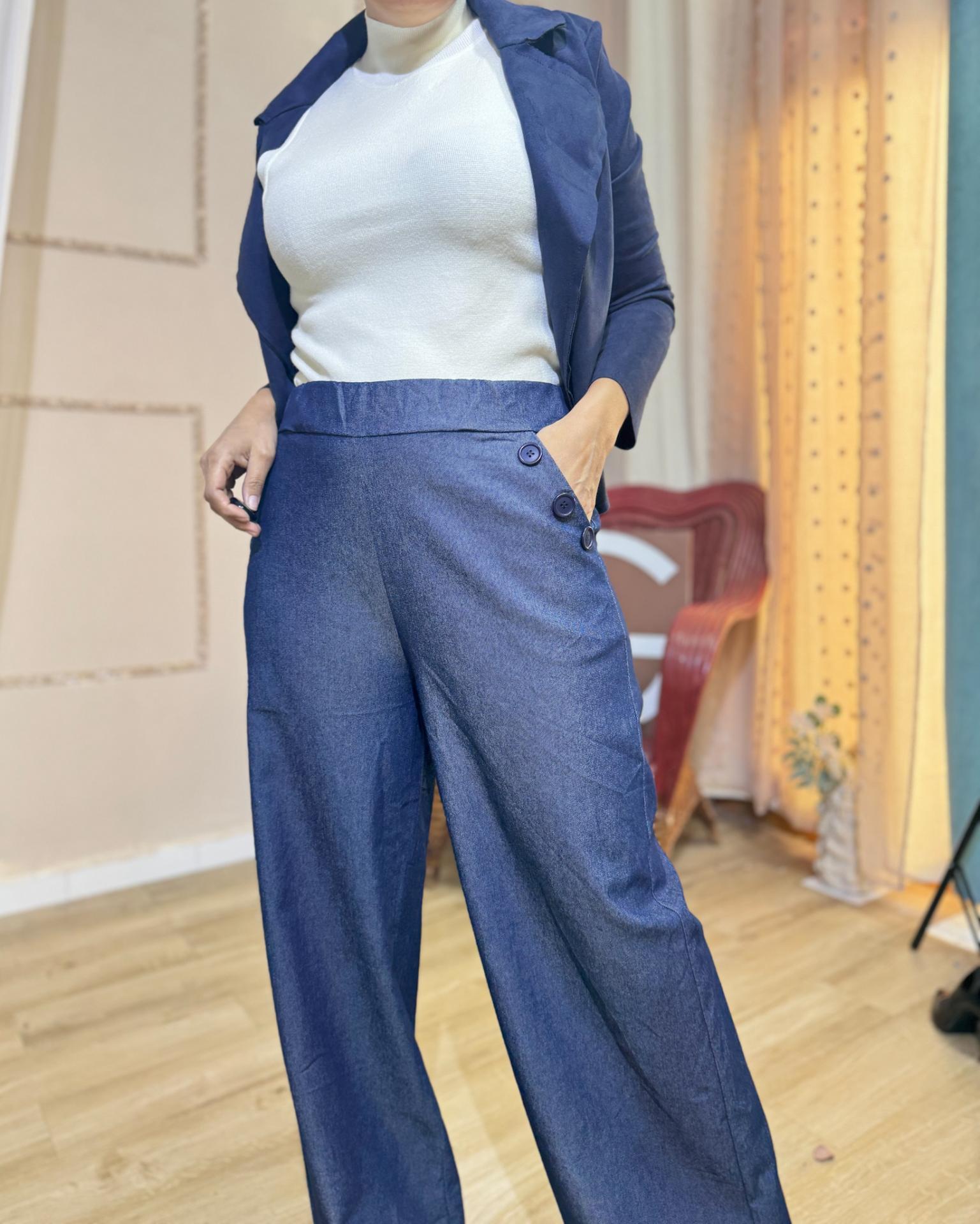 PANTALON AZUL TIPO VAQUERO ELASTICO BOLSILLOS CON BOTONES