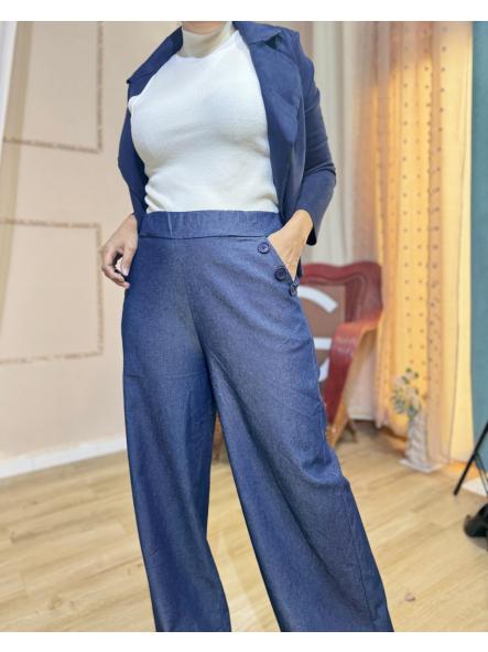 PANTALON AZUL TIPO VAQUERO ELASTICO BOLSILLOS CON BOTONES [0]