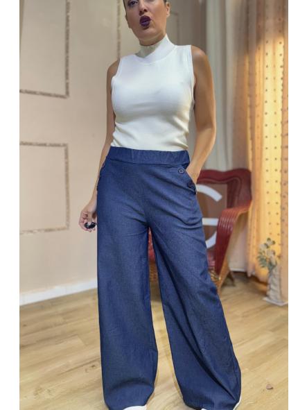 PANTALON AZUL TIPO VAQUERO ELASTICO BOLSILLOS CON BOTONES [1]