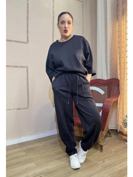 CONJUNTO NEGRO DE ALGODON CON SUDADERA MEDIA MANGA [1]