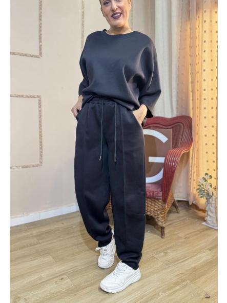 CONJUNTO NEGRO DE ALGODON CON SUDADERA MEDIA MANGA [0]