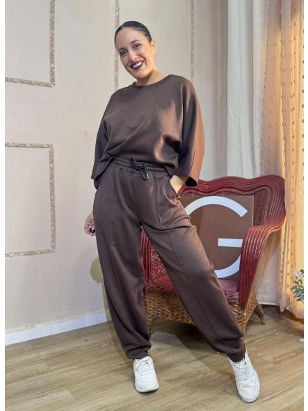 CONJUNTO MARRON DE ALGODON CON SUDADERA MEDIA MANGA [1]