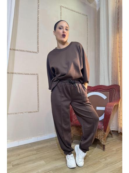CONJUNTO MARRON DE ALGODON CON SUDADERA MEDIA MANGA [0]