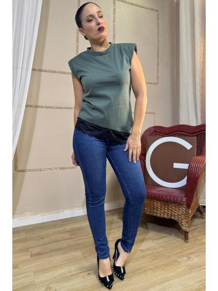 CAMISETA HOMBRERAS ENCAJE VERDE [0]