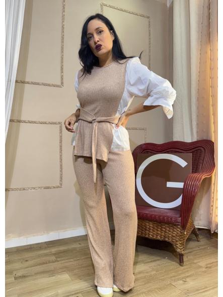 CONJUNTO BEIG DE PUNTO MANGAS DE CAMISA [1]