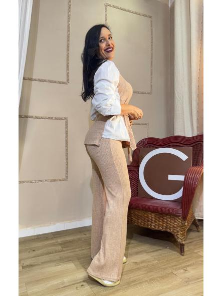 CONJUNTO BEIG DE PUNTO MANGAS DE CAMISA [0]