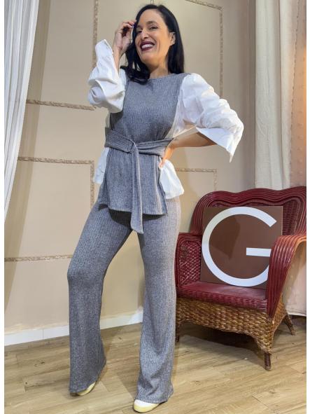 CONJUNTO GRIS DE PUNTO MANGAS DE CAMISA [0]