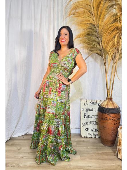 VESTIDO HINDU COLOR VERDE TIRANTE DE 