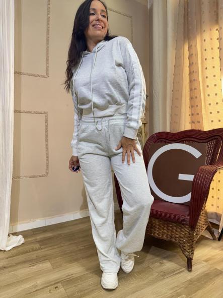 CHANDAL GRIS DE ALGODON CON CAPUCHA RAYAS BLANCAS [2]