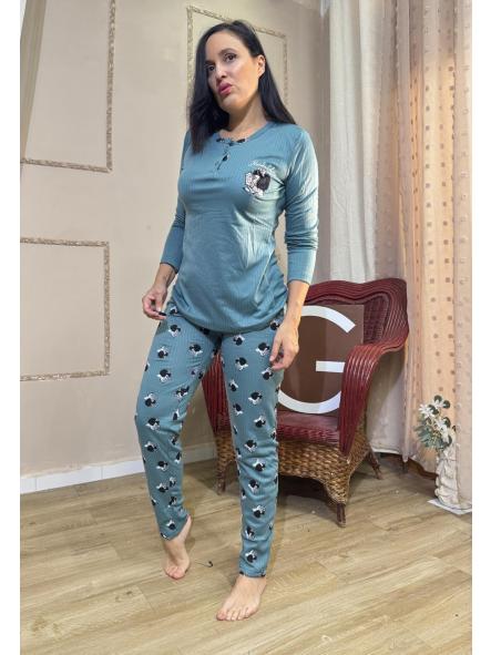 PIJAMA MAFALDA BORDADO VERDE OSCURO  [0]