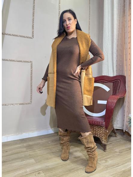 VESTIDO LARGO BASIC MARRON  [1]