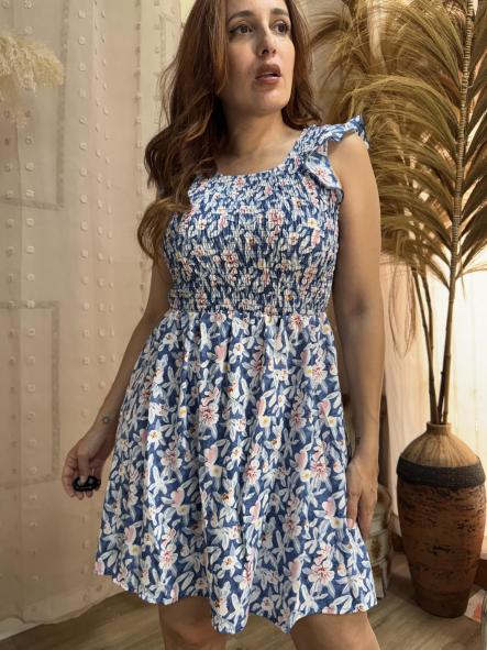 VESTIDO  PANAL DE ABEJA AZUL [0]