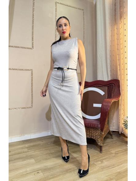 VESTIDO GRIS CLARITO SIN MANGAS CINTURON INCLUIDO [0]