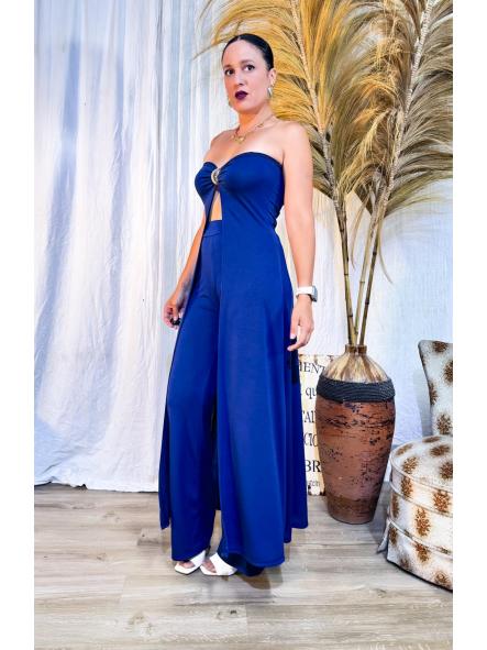 CONJUNTO PANTALON LARGO DE LICRA BROCHE DORADO
