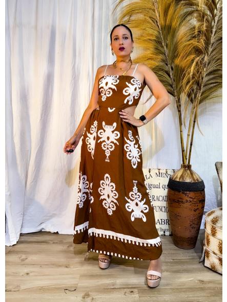 VESTIDO ESPALDA ANUDADA MARRON