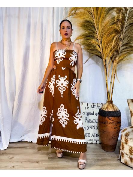VESTIDO ESPALDA ANUDADA MARRON [1]