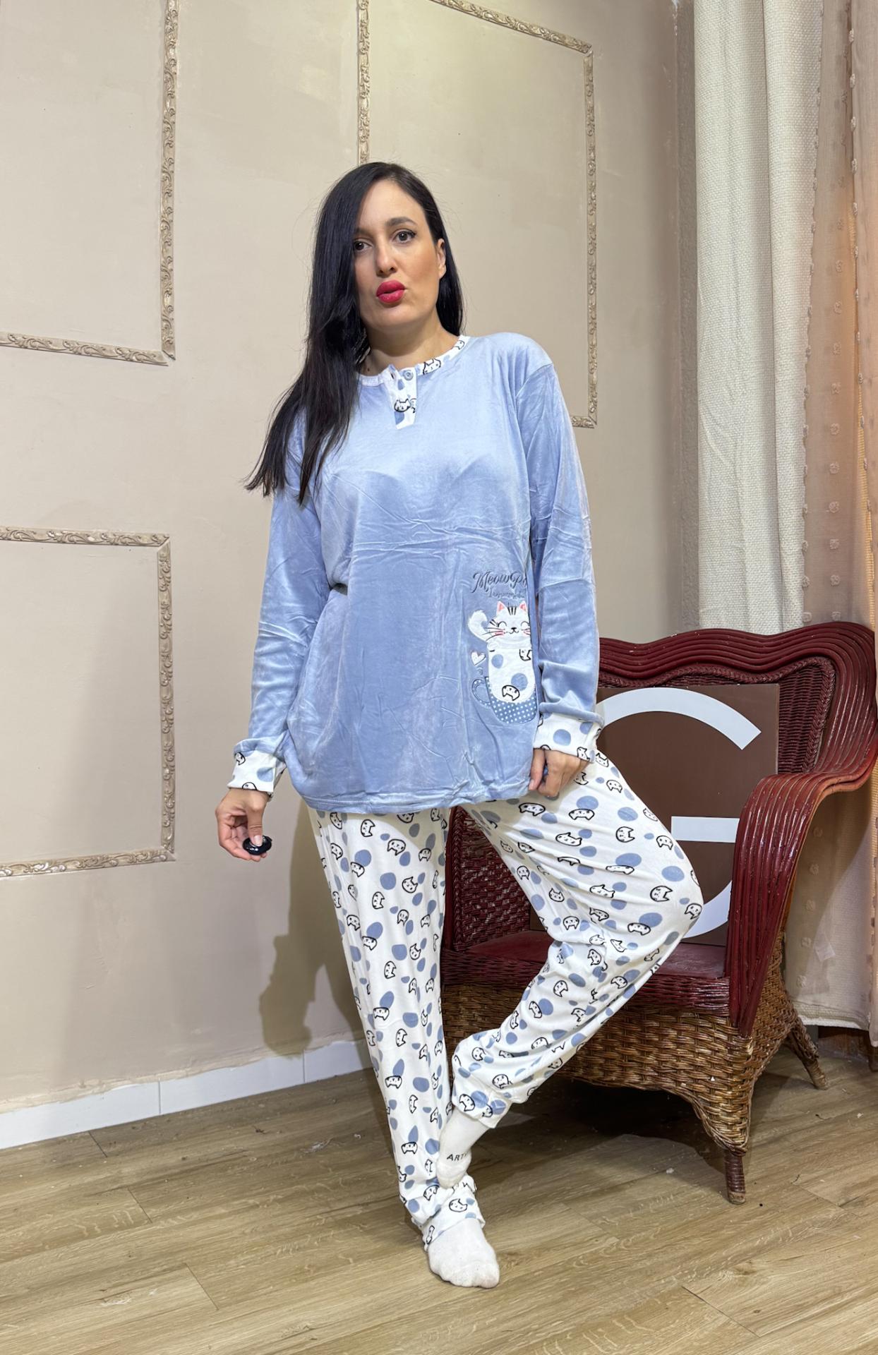 PIJAMA DE GATO SUAVE AZUL