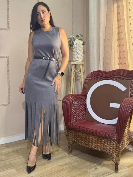 VESTIDO DE ANTELINA GRIS CON FLECOS [0]