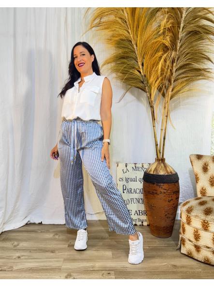 PANTALON AZUL PATA DE GALLO