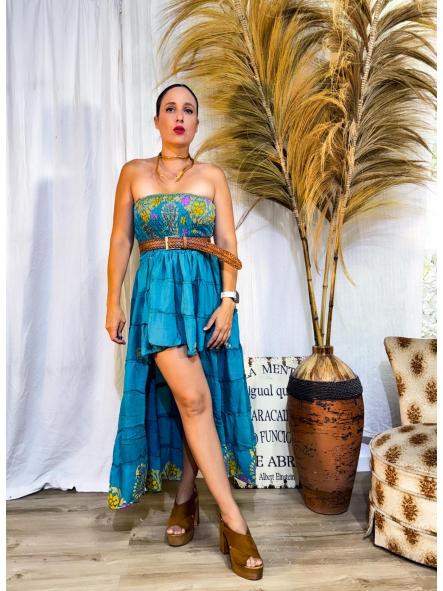 Vestido Boho Asimétrico Panel Abeja turquesa